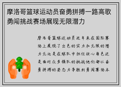 摩洛哥篮球运动员奋勇拼搏一路高歌勇闯挑战赛场展现无限潜力